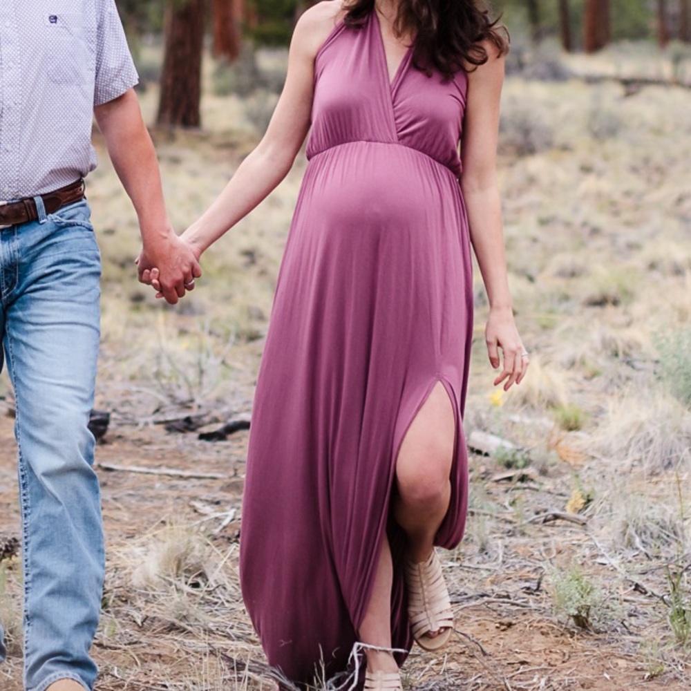 Go Couture Mauve Empire Waist Slit Maxi Dress